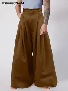 Herrbyxor mode män breda ben joggar knappa streetwear lösa fasta färgbyxor hög midja casual pantalon s-5xl incerun 2024