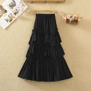 Skirts Ladies Fashion Elegant Long Black Skirt Women Clothes Girls Chic Splicing Cake Casual Faldas Largas Drop VA1256