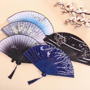 Dekorativa figurer Antik vikbar bambu Handfan Hanfu Student Dance Performance Gift Japanese Carving Wedding Fans