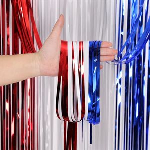 Party Decoration American Independence Day Backdrop Red White Blue Rain Curtain Background Arrangement Pos Props