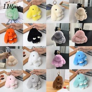 Keychains 10CM Mini Fluffy Real Pompon Bunny Keychain Women Girls Cute Plush Rabbit Key Ring On Bag Jewelry Wedding Party Toy Kid Gift