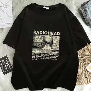 Homens camisetas Mulheres Camiseta Radiohead Vintage Impressão Mens Oversized Unisex Camisetas Hip Hop Rock Band Music Album Tee Harajuku Masculino Top