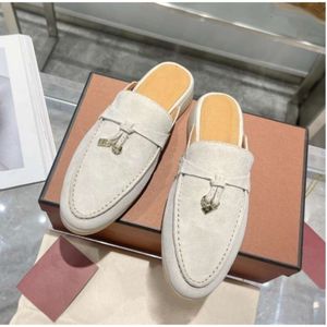 Loro piano mocka kvinnor mule loafers tofflor lägenheter lp loafers riktiga mocka moccasin lyxdesigner skor schuhe slip-ons djupa babouche charms gå storlek 35-42