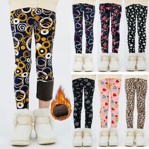 Calças outono inverno crianças calças de veludo flor impressão meninas leggings grosso quente crianças elástico 3-11y