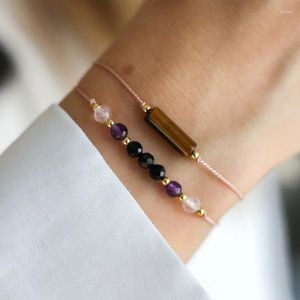 Conjunto de pulseira protetora de pulseiras de charme |Natural Rosa Quartzo Ametista Turmalina Preta Gema de Cura Presente Para Ela