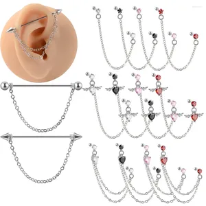 Brincos pendurados 1 peça, coração de anjo, zircônia, tragus helix, piercing de lóbulo duplo, brinco de orelha, borla de aço inoxidável, joias femininas da moda