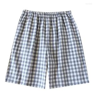 Indumenti da notte da donna Pantaloni da notte Coppia Pantaloncini estivi in cotone Vita elastica Pantaloni da casa semplici Assorbimento del sudore Casual Plaid sottile Traspirante