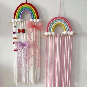 Dekorativa figurer Rainbow Hair Clips Lagringsarrangörer Bågar Holder Kawaii Rumsdekor Macrame Hemvägg hängande dekorationer gåva för