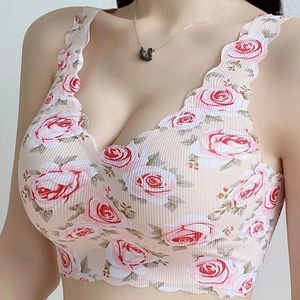 Bras 40-100 kg Summer Thin Traceless Ice Silk Kvinnor stor storlek Vacker rygg underkläder blommigt tryck non stålring samla bra