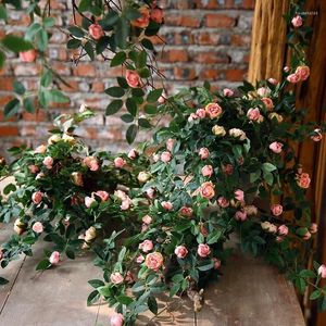 Decorative Flowers Artificial Rose Hanging Plants Ivy Vine Leaves Greeny Chain Wall Home Room Garden Wedding Garland Outside Decoration