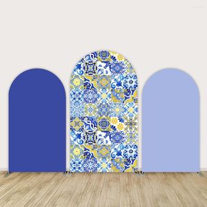 Decoração de festa azul arco capa mediterrâneo telha noivado po fundo positano marrocos arqueado pano de fundo nupcial chuveiro pobooth