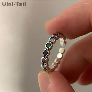 Anéis de cluster Uini-cauda 925 tibetano prata cor bola aberta anel retro moda brilhante combinando temperamento doce simples