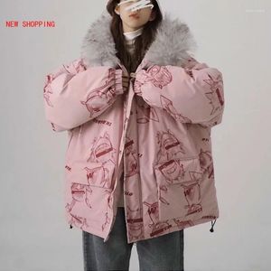 Women's Trench Coats Parka Women Cotton Padded Jacket Fur Hooded Winter Warm Thick Jackets Outwear Hip Hop Collar Sweet Kawaii Oversize Coat