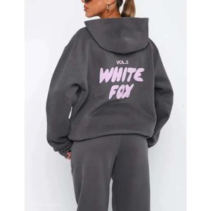 Designer di donne con cappuccio Fox Set da due pezzi abbigliamento da uomo Sporty a maniche lunghe Pullover a lunghezza con cappuccio 313 Whitefox Selda