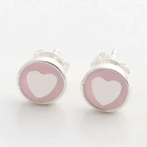 Серьги-гвоздики с розовой эмалью и сердечками для женщин, оригинальные ювелирные изделия из стерлингового серебра S925, подарок на день рождения для женщин и девочек