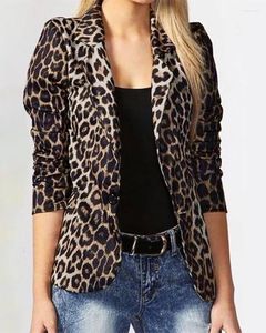 Jaquetas femininas Mulheres Jaqueta Casaco 2024 Casual Leopard Imprimir Cardigan Botão Outwear Blusas Finas V-Pescoço Slim Poliéster Spandex Blazer