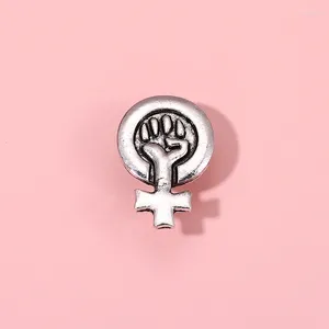 Brooches Feminism Enamel Pins Silver Color Fist Female Power Inspirational Lapel Badges Jewelry Gift For Friend Wholesale