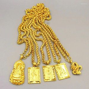 Pendants 24K Gold Plated 50cm Chains Necklace For Men Big Necklaces Buddha Chinese Dragon Totem Pendant Jewelry Gifts