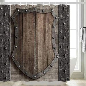 Занавески для душа, средневековая занавеска, деревенский деревянный щит на ворота замка, ванна, деревянная дверь, историческая винтажная домашняя ванная комната