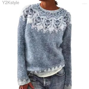 Damenpullover Damen Winter Herbst Colorblock Geometrisches Muster Pullover Lässig Lose Rundhals Vintage Strickpullover Top