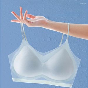 Bras 2PC Summer Ultra-thin Ice Silk Non-marking Underwear Thin Breathable Large Chest Showing Small Suspender Beauty Back Sleep Bra