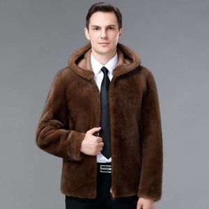 Designer Winter Mink Coat Mens Korean Edition Fleece Middle Aged Flip Collar Haining Fur Casual Thicked Jacket 73bm