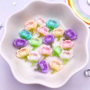 Decorative Figurines 40pcs Resin Mini Colorful Painted Cherry Blossoms Flatback Stone Art Nail Appliques DIY Scrapbook Earring Decor Crafts