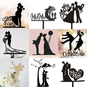 Party Supplies MR&MRS Acrylic Black Wedding Cake Topper Decorations Mariage Decorating Baking Tools