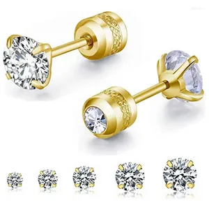 Stud Earrings 1 Pair Multi-Size 2-8mm Hypoallergenic Stainless Steel Cubic Zirconia CZ Screw Back For Men Women