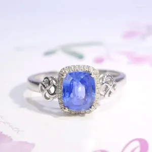 Cluster-Ringe SFL2024 Blauer Saphir-Ring 1,08 ct echtes 18 Karat Gold natürlicher Kornblumen-Edelstein Diamanten Stein weiblich