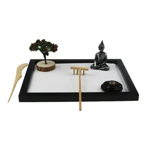 Garden Decorations Mini Zen Sand Table Holiday Figurines Rake Rocks Tree Buddha Statues Gifts For Stress Relief Home Office