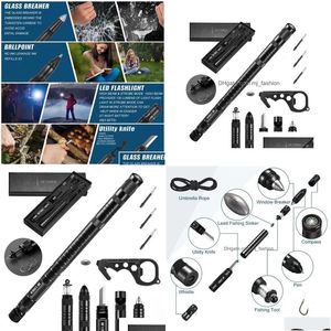 Outdoor-Gadgets MTIFunctional Tactical Pen Survival Gear Selbstverteidigung Rettungsbedarf Wanderkamera-Werkzeug mit Kompass 240124 Drop Delive DHDU6