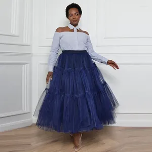 Saias azul marinho tule saia mulheres ruched vestido de baile festa de baile feito sob encomenda cor e comprimento jupe cintura elástica saias casamento