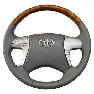 Capas de volante de couro personalizado costurado à mão para Toyota Camry Peach Wood