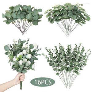 Decorative Flowers 16/20PC Artificial Eucalyptus Leaves Wedding Bouquet Greenery Silver Dollar Flower Branches For Floral Mariage DIY Decor