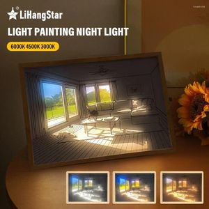 Night Lights LED Decorative Painting Wall Art Light USB Powered Dimming With Wooden Picture Frame For Home Gifts