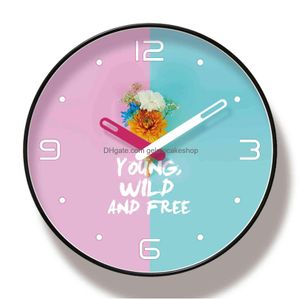 Настенные часы синие и розовые классические бесшумные часы десять тви дюймов/четырнадцать дюймов домашний декор 210414 Прямая доставка сад Dhbgq