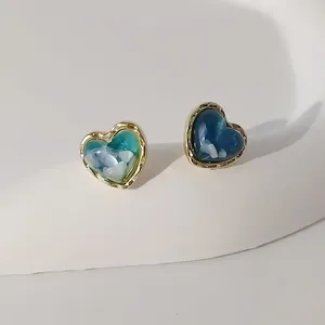 Orecchini per borchie Blu Ocean Heart Frammenti per le gusci per donne Temperamento di moda Gioielli romantici Gift per feste di nozze