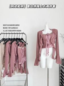 Damenblusen, sexy Mädchen, Freizeithemden, Outfits, 2-teiliges Set, schulterfrei, florales Neckholder-Top, ausgestellte Ärmel, Patchwork, gerüscht, modisch