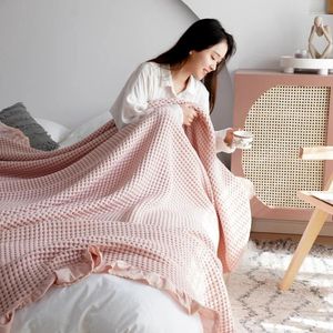 Blankets Cotton Soft Bed Plaid Home Japenese Knitted Blanket Corn Grain Waffle Embossed Summer Ruffles Warm Throw Bedspread