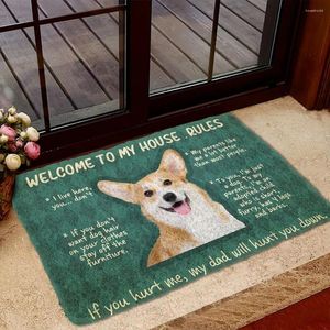 Mattor kom ihåg Corgi House Rules Doormat Decor Print mattor mjuk flanell utan halk för sovrum veranda droppe