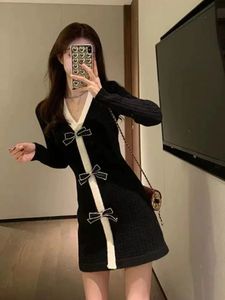 Deeptown Korean Style Mini Sticked Dress Women Y2K Vintage Long Sleeve Tunic Black Dresses Sweet Sweet Winter Vestidos 240202