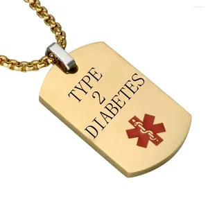 Pendant Necklaces TYPE 2 DIABETES Dog Tag Medical Alert ID Necklace For Men ICE SOS Personalize Jewelry