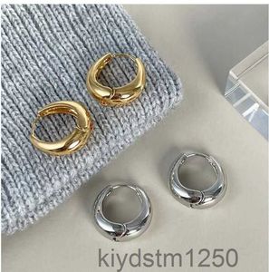 Gold Hoop örhängen för kvinnor Designer Half Moon Sphere Thick Chunky Stud Ladies rostfritt stål Silverörhänge 925 smycken Tillbehör QZ3T