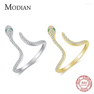 Cluster Rings Modian Justerbar Snake Ring 925 Sterling Silver Trendy Clear CZ Dazzling Open Size Female Finger for Women Party SMYCE