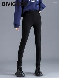 Calças femininas bivigaos primavera outono magro estiramento lápis preto mulheres magro casual tecido leggings jeans bolso coreano magia