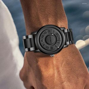 Relógios de pulso relógio magnético para homens sem espelho dial metal grânulo ponteiro quartzo relógios relógio de pulso masculino relogio masculino montre