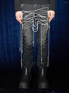 Herrspårar Design Sense Nisch American Retro tvättade Old Five Pointed Star Drawstring Stretch Jeans