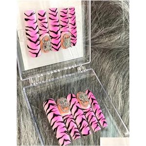 Unghie finte Tiger Stripe Tubo fatto a mano Attore di balletto Nail Flash Punta acrilica Bottone a pressione Adesivo diamante Drop Delivery Salute Bellezza Art Dhahz