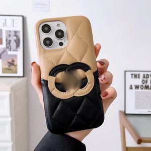 iPhone 15 Pro Max Designer Patch Phone Case for Apple 14 Plus 13 12 11 XS XR Luxury PU Leather Diamond Pattern Stitches Card Holder Pocket Back Cover Coque Fundas Khaki